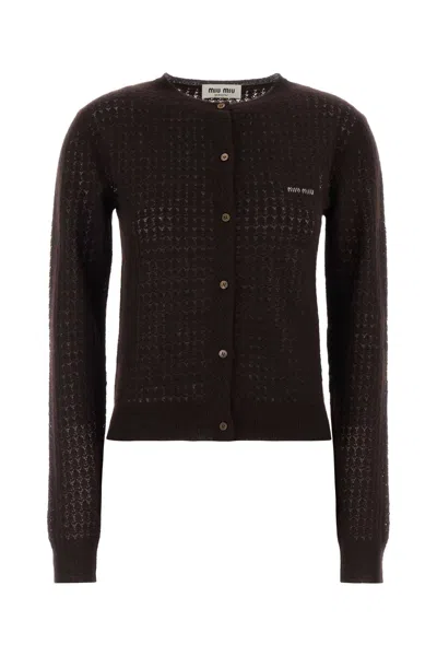 Miu Miu Cashmere-silk Knit Cardigan In Burgundy