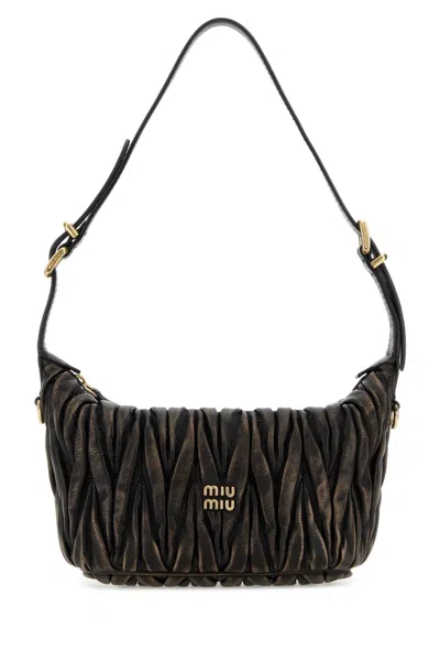 Miu Miu Dark Brown Leather Handbag In Pattern