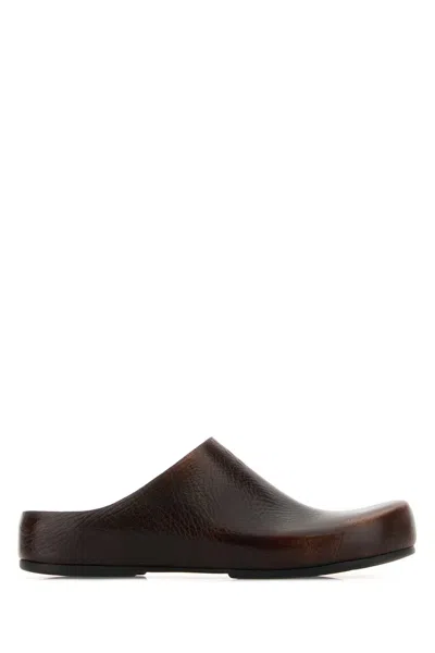 Miu Miu Dark Brown Leather Slippers In Multi