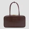 Miu Miu Dark Brown Leather Top Handle Bag In Blue