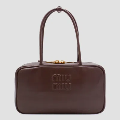 Miu Miu Dark Brown Leather Top Handle Bag