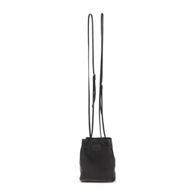Miu Miu Dark Brown Logo Bucket Bag In Black