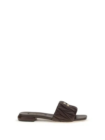 Miu Miu Dark Brown Logo Sandals In Multi