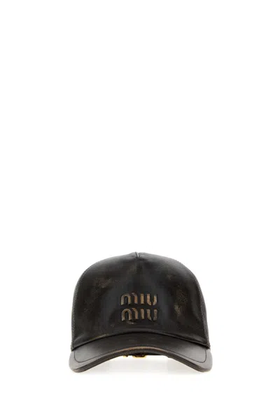 Miu Miu Dark Brown Nappa Leather Baseball Cap