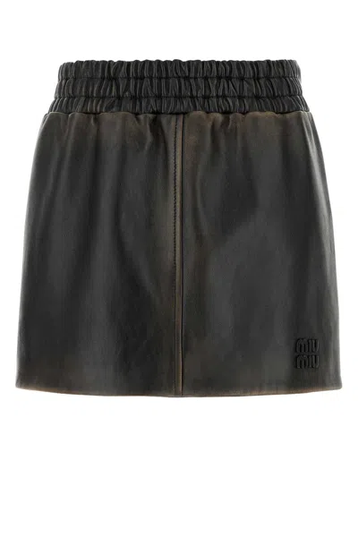 Miu Miu Women's Dark Nappa Leather Mini Skirt In Dark Brown