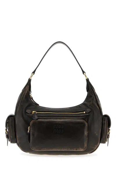 Miu Miu Dark Brown Nappa Leather Pocket Shoulder Bag
