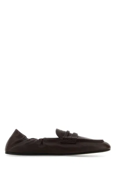 Miu Miu Dark Brown Nappa Leather Ruches Loafers