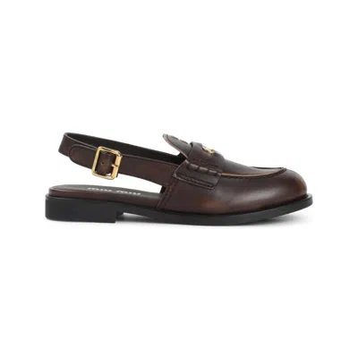 Miu Miu Dark Brown Solid Loafers