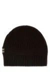 Miu Miu Stretch Wool Blend Ribbed Knit Beanie In Brown
