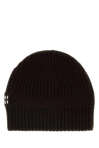 MIU MIU MIU MIU DARK BROWN STRETCH WOOL BLEND BEANIE HAT