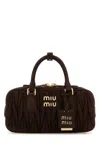 Miu Miu Dark Brown Suede Arcadie Handbag In Brown