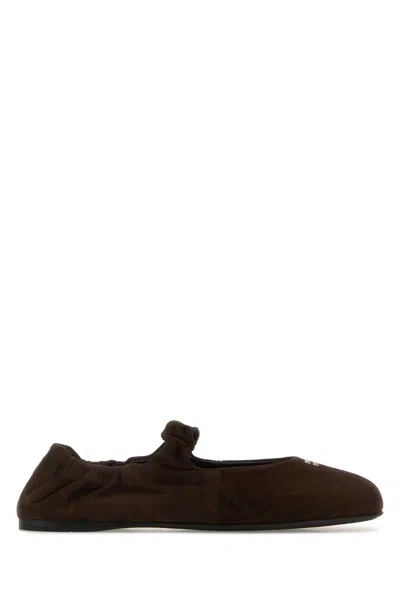 MIU MIU DARK BROWN SUEDE BALLERINAS
