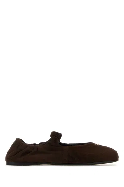 Miu Miu Dark Brown Suede Ballet Flats