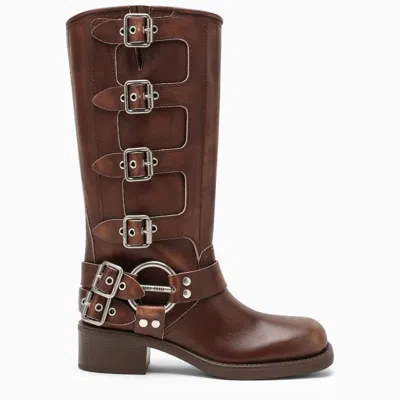 Miu Miu Dark Brown Suede Biker Boot Women