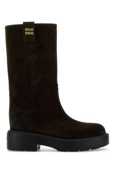 MIU MIU DARK BROWN SUEDE BOOTS