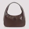 Miu Miu Leather Shoulder Bag With Contrast Piping And Curved Handle In Dark Brown