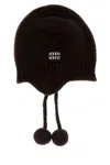 Miu Miu Dark Brown Wool Blend Beanie Hat In Brown