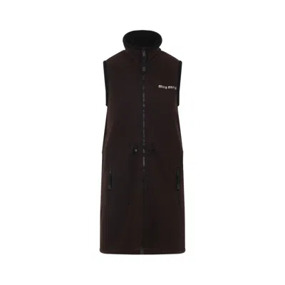 MIU MIU DARK BROWN ZIP-FRONT FLEECE MINI DRESS