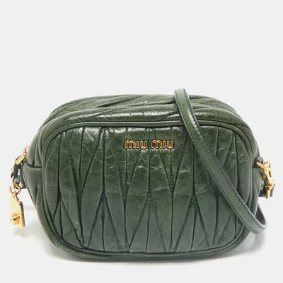 Pre-owned Miu Miu Dark Green Matelasse Leather Crossbody Bag