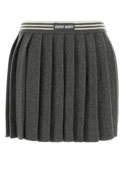 MIU MIU DARK GREY CASHMERE BLEND MINI SKIRT