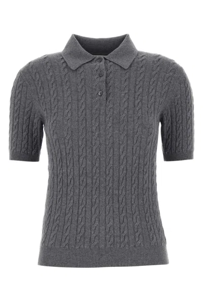 Miu Miu Dark Grey Cashmere Polo Shirt In Gray