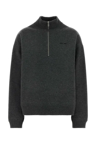 Miu Miu Dark Grey Cashmere Sweater In Gray