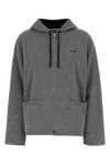 Miu Miu Cashmere Hooded Sweatshirt Front Pockets In Gray