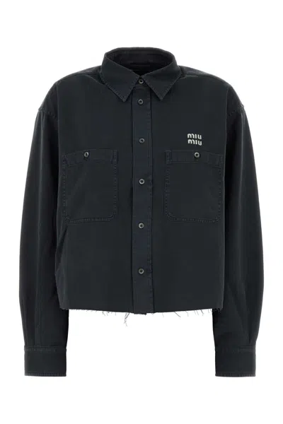 Miu Miu Dark Grey Denim Shirt In Black