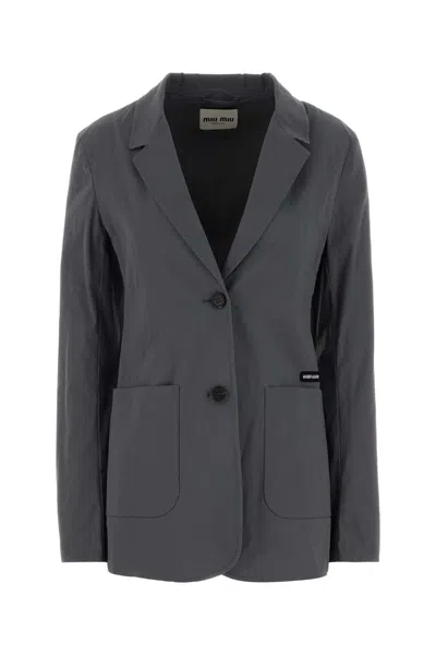 Miu Miu Dark Grey Stretch Poplin Blazer In Gray