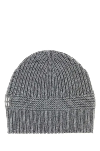 Miu Miu Dark Grey Stretch Wool Blend Beanie Hat In Gray