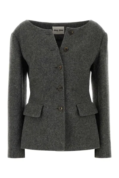 Miu Miu Tailored Wool Blazer Featuring Peplum Detail In Gray