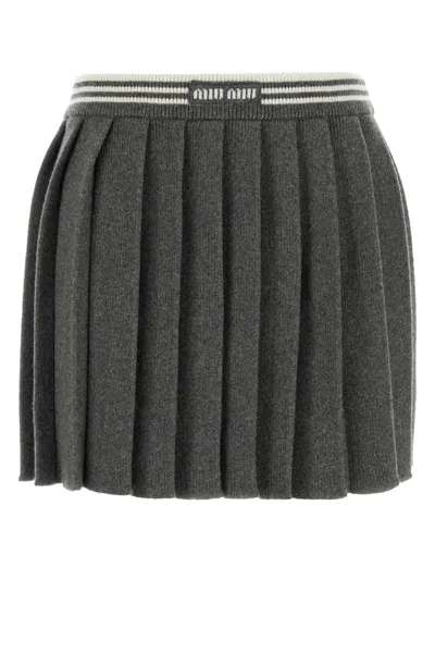 Miu Miu Dark Grey Wool Blend Mini Skirt