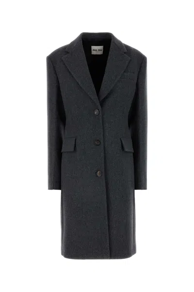 Miu Miu Dark Grey Wool Coat In Grigio