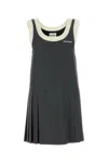Miu Miu Logo Wool Grisaille Minidress In Ardesia