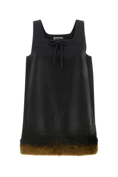 Miu Miu Dark Grey Wool-blend Mini Dress