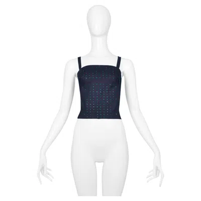 Pre-owned Miu Miu Dark Navy Top With Green Rhinestones