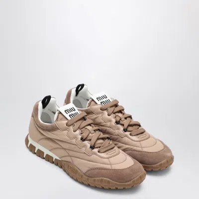 Miu Miu Dark Pink Tyre Sneakers In Re-nylon And Suede In Brown