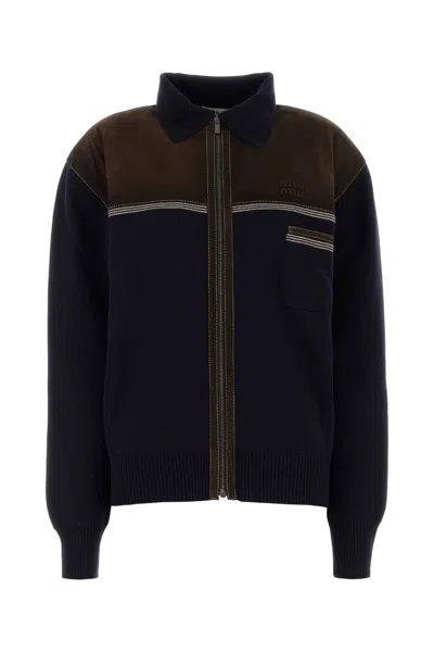 Miu Miu Dark Wool Cardigan In Blue