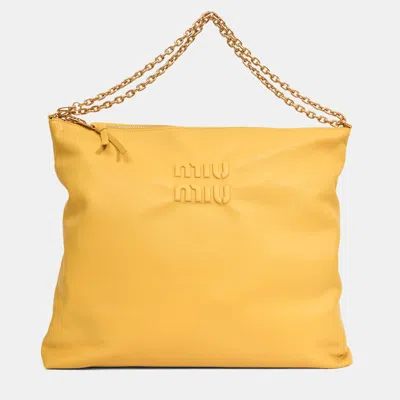 Pre-owned Miu Miu Dark Yellow Soft Leather Chain Link Shoulder Bag