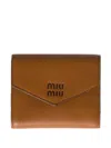 Miu Miu Debossed-logo Leather Wallet In Brown