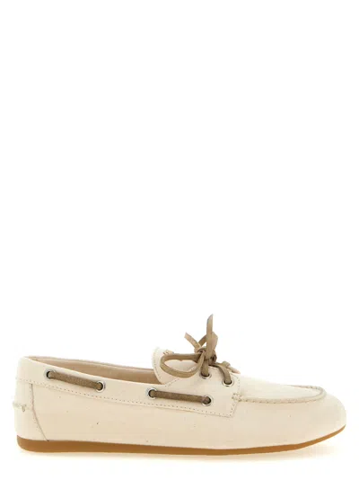Miu Miu Mini Ivory Canvas Loafers In Neutral