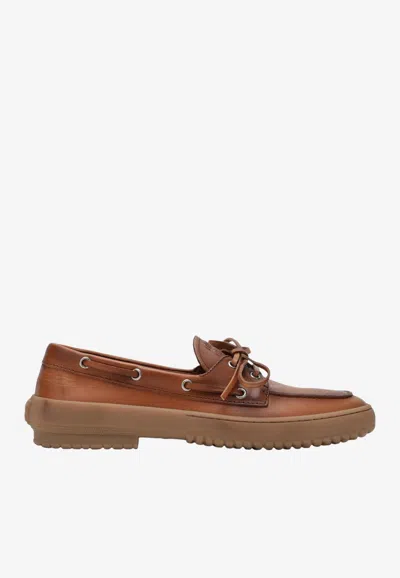 Miu Miu Deck Smooth Leather Loafers In Brown