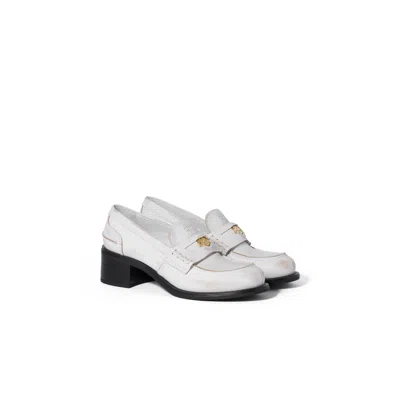 Miu Miu Deco Calf Leather Loafers In White