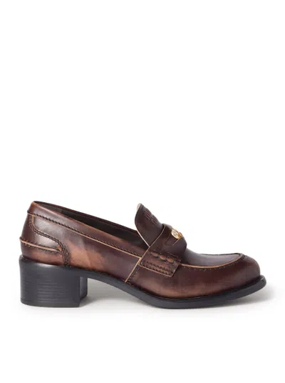 Miu Miu Deco Calfskin Loafers In Nude