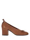 Miu Miu Nappa Pumps Block Heel Bow Detail Pull Tab In Brown