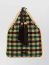Miu Miu Checkered Fabric Handbag Dual Handles In Brown