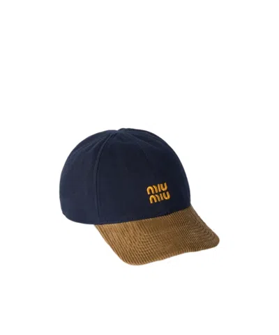 Miu Miu Denim And Corduroy Baseball Cap In Black