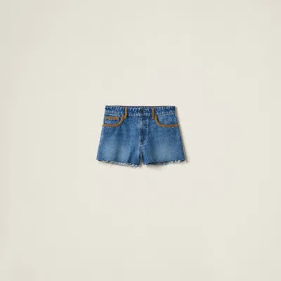 Miu Miu Denim And Corduroy Shorts In Sapphire Blue