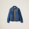 Miu Miu Denim And Leather Blouson Jacket In Blue