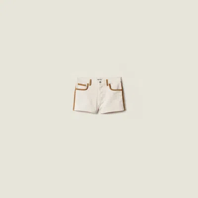 Miu Miu Denim And Leather Shorts In White
